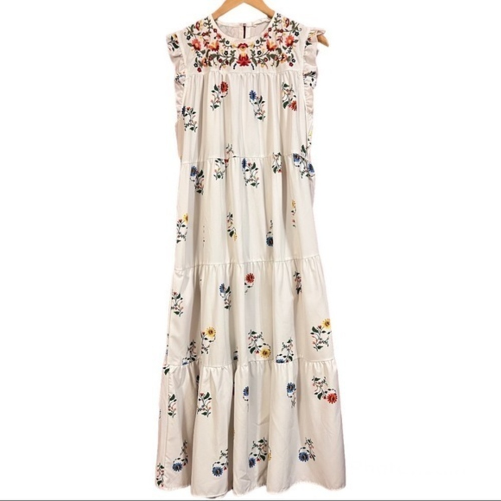 GOODNIGHT MACAROON'OPHELIA' FRILLED EMBROIDERED FLORAL PRINT MAXI DRESS L - Picture 3 of 11